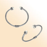 Sterling silver cuff bangle with luminous pearls and Balinese detailing, handmade in Bali.